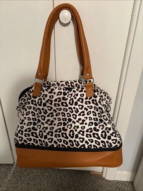 Leopard Print Tote Bag with Tan Trim